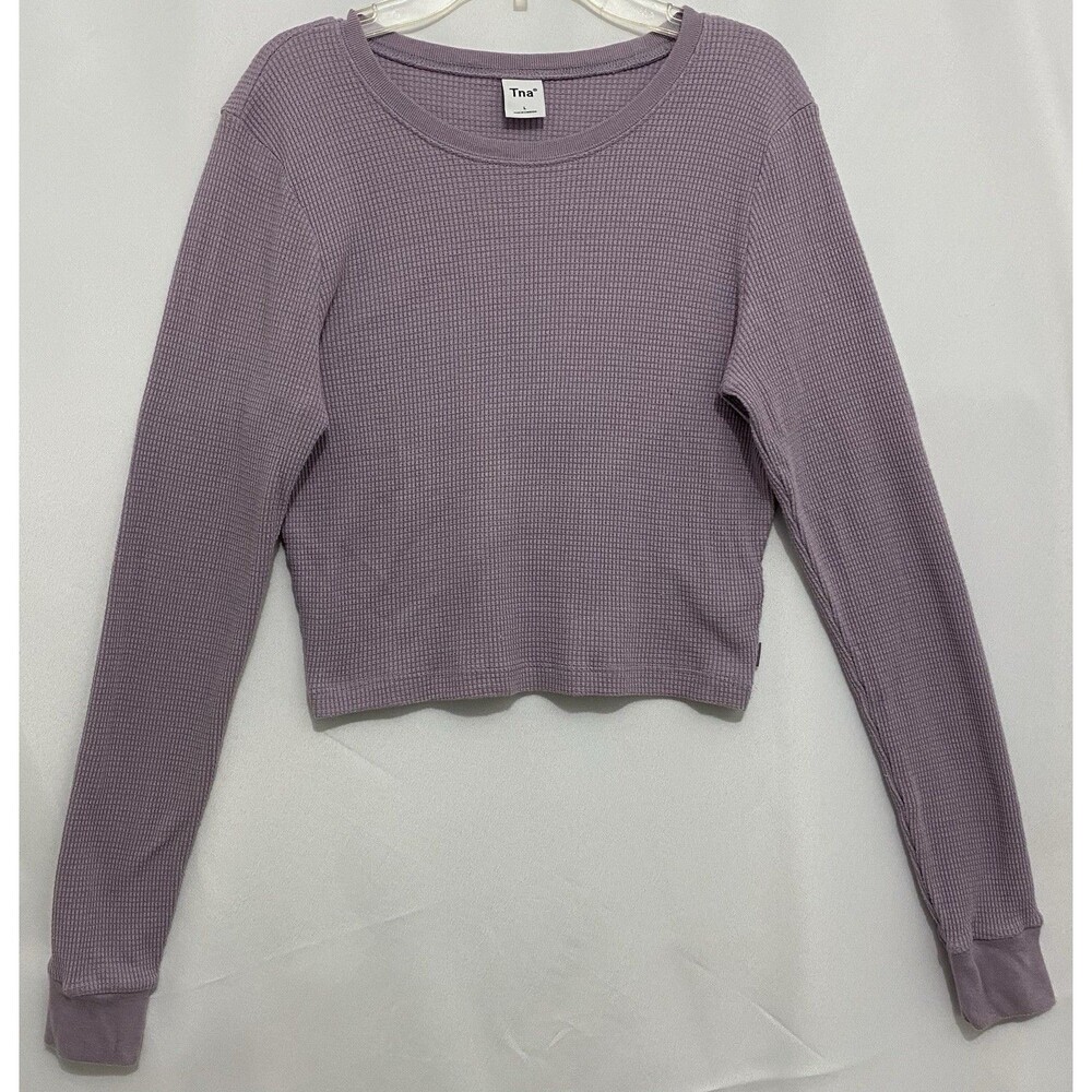 Tna Aritzia Womens Large Purple Waffle Knit Long Sleeve Cropped Thermal Top